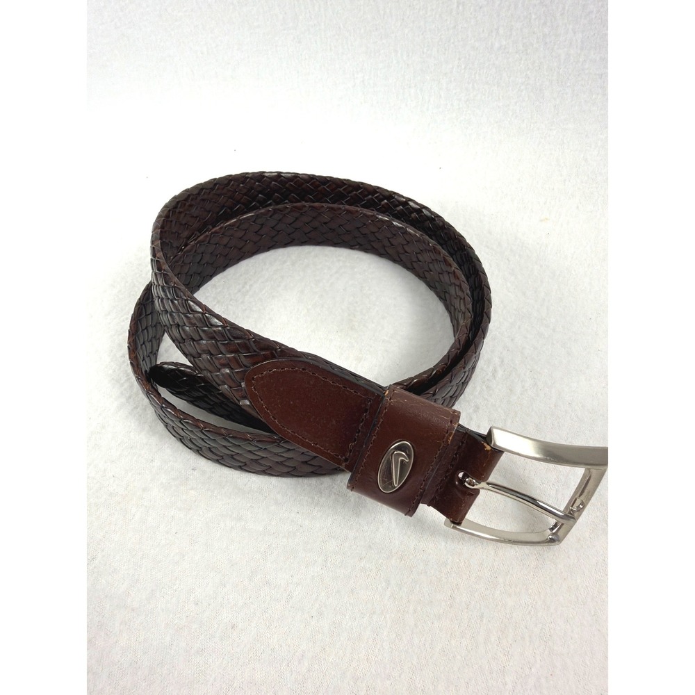 Nike Mens Braided Woven Bonded Leather Belt Brown Size 36 Golf Preppy Sporty